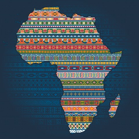Africa contour with ethnic patterns and elements